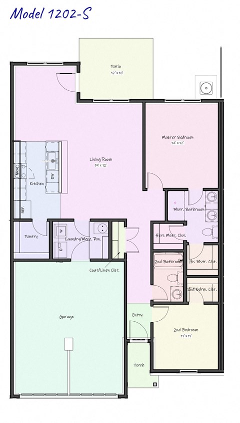 Floor plan for 2 beds, 2 baths, 1202 sqft